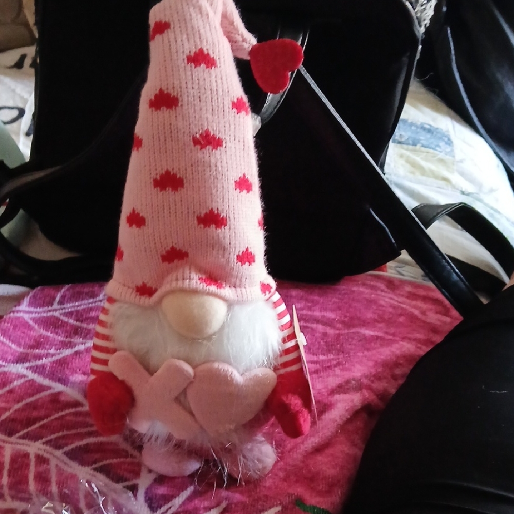 Pink and Red Gnome Plush with Heart Accents NWT